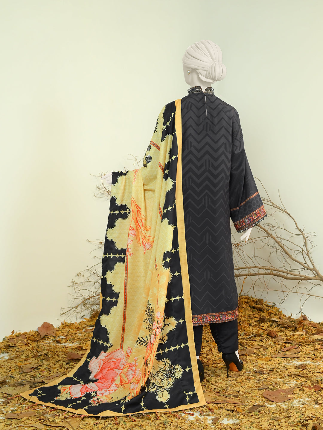 Swiss Khaddar Black Stitched Suit - J. Junaid Jamshed
