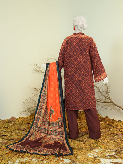 Swiss Khaddar Maroon Stitched Suit - J. Junaid Jamshed