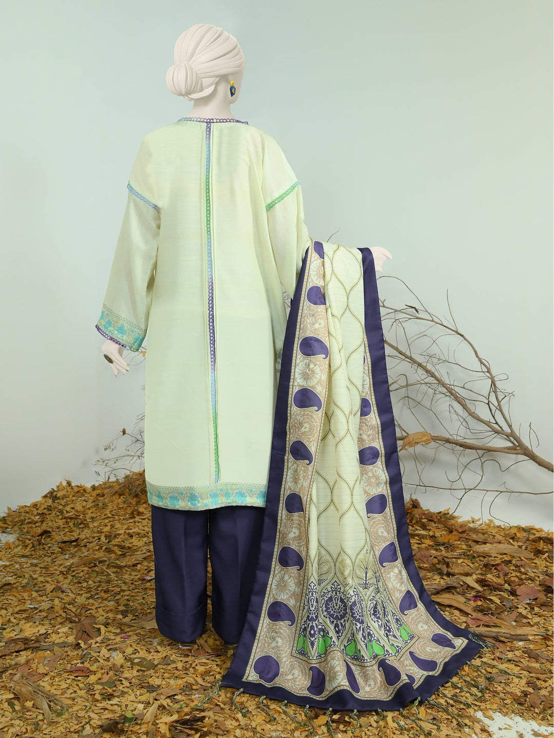 Swiss Khaddar Cream Stitched Suit - J. Junaid Jamshed