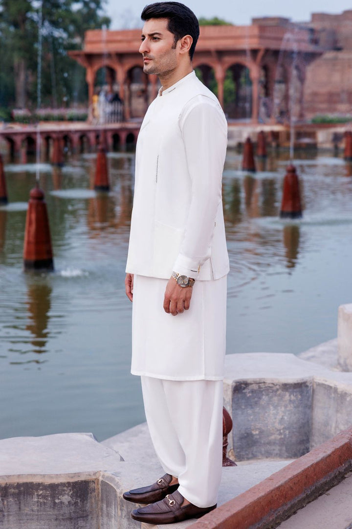 Silver Blended Off White Shalwar Kameez - Panjnad by J. Junaid Jamshed