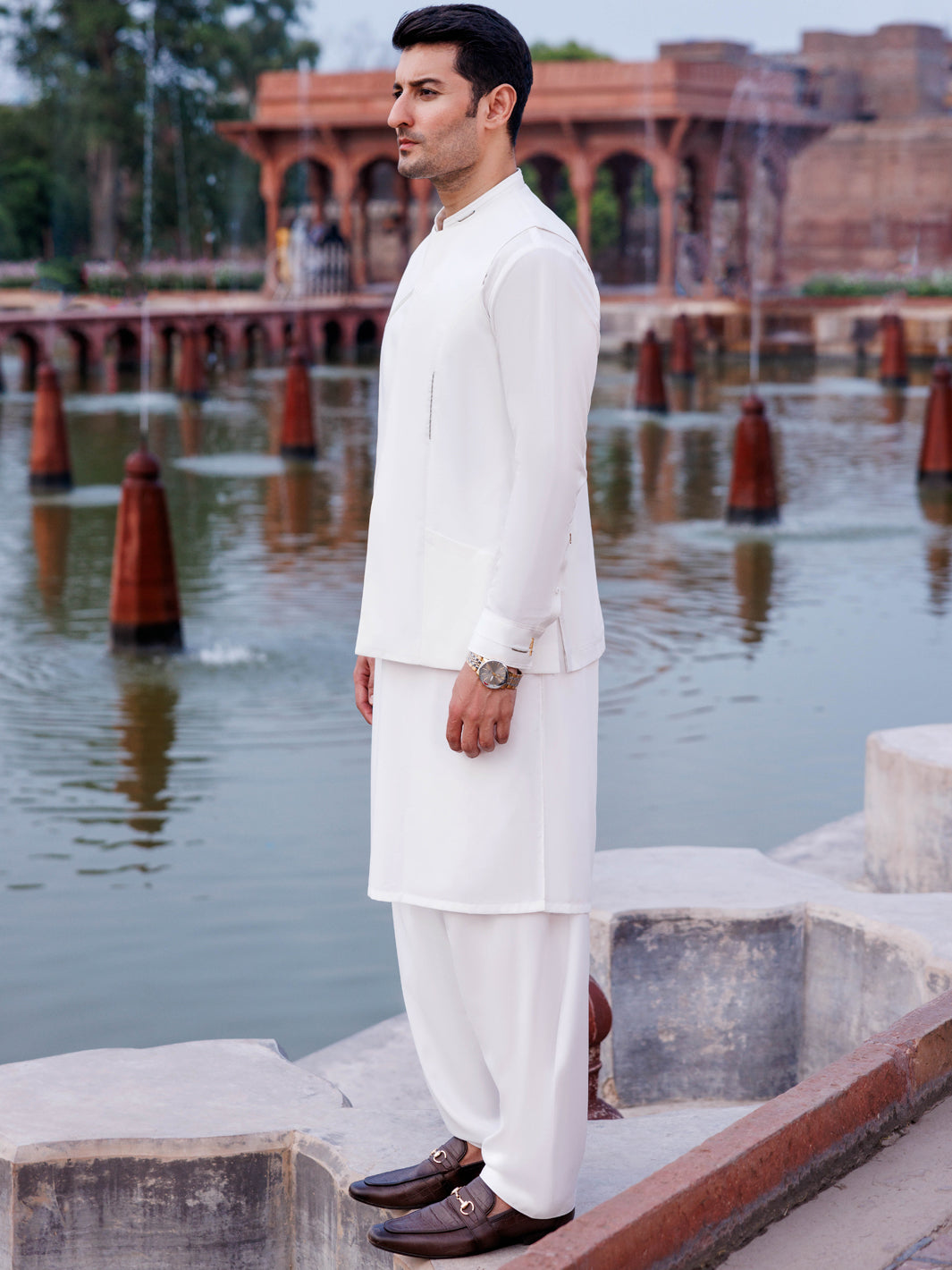 Silver Blended Off White Shalwar Kameez - Panjnad by J. Junaid Jamshed