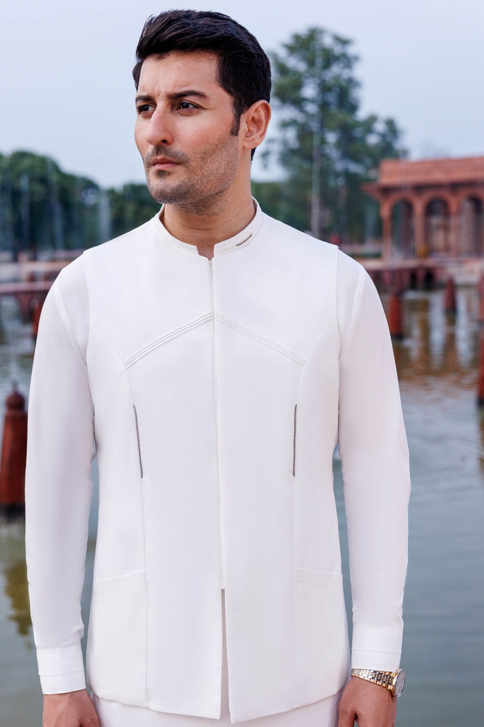 Silver Blended Off White Shalwar Kameez - Panjnad by J. Junaid Jamshed