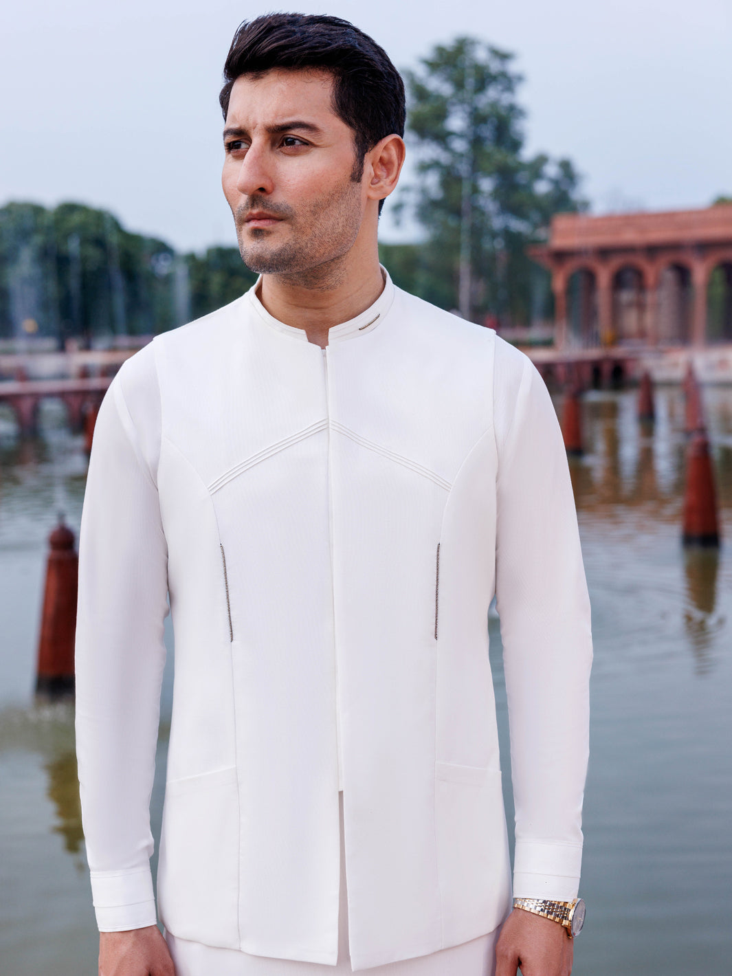 Silver Blended Off White Shalwar Kameez - Panjnad by J. Junaid Jamshed