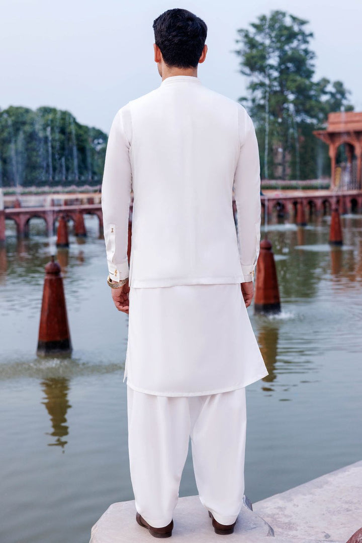 Silver Blended Off White Shalwar Kameez - Panjnad by J. Junaid Jamshed
