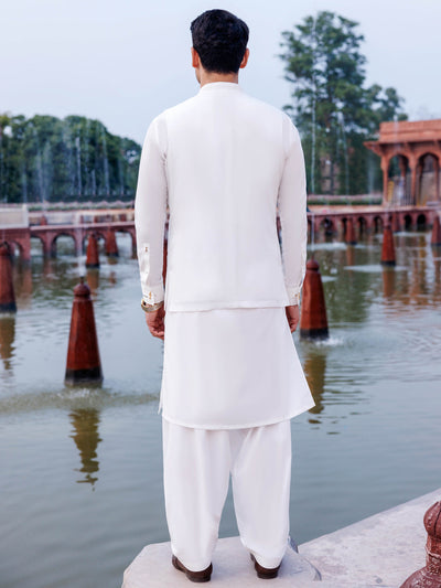 Silver Blended Off White Shalwar Kameez - Panjnad by J. Junaid Jamshed