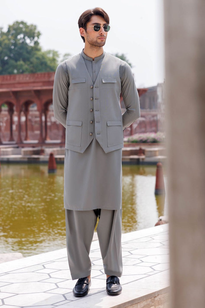 Silver Blended Grey Shalwar Kameez - Panjnad by J. Junaid Jamshed