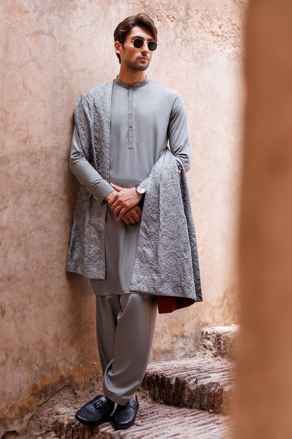 Silver Blended Grey Shalwar Kameez - Panjnad by J. Junaid Jamshed