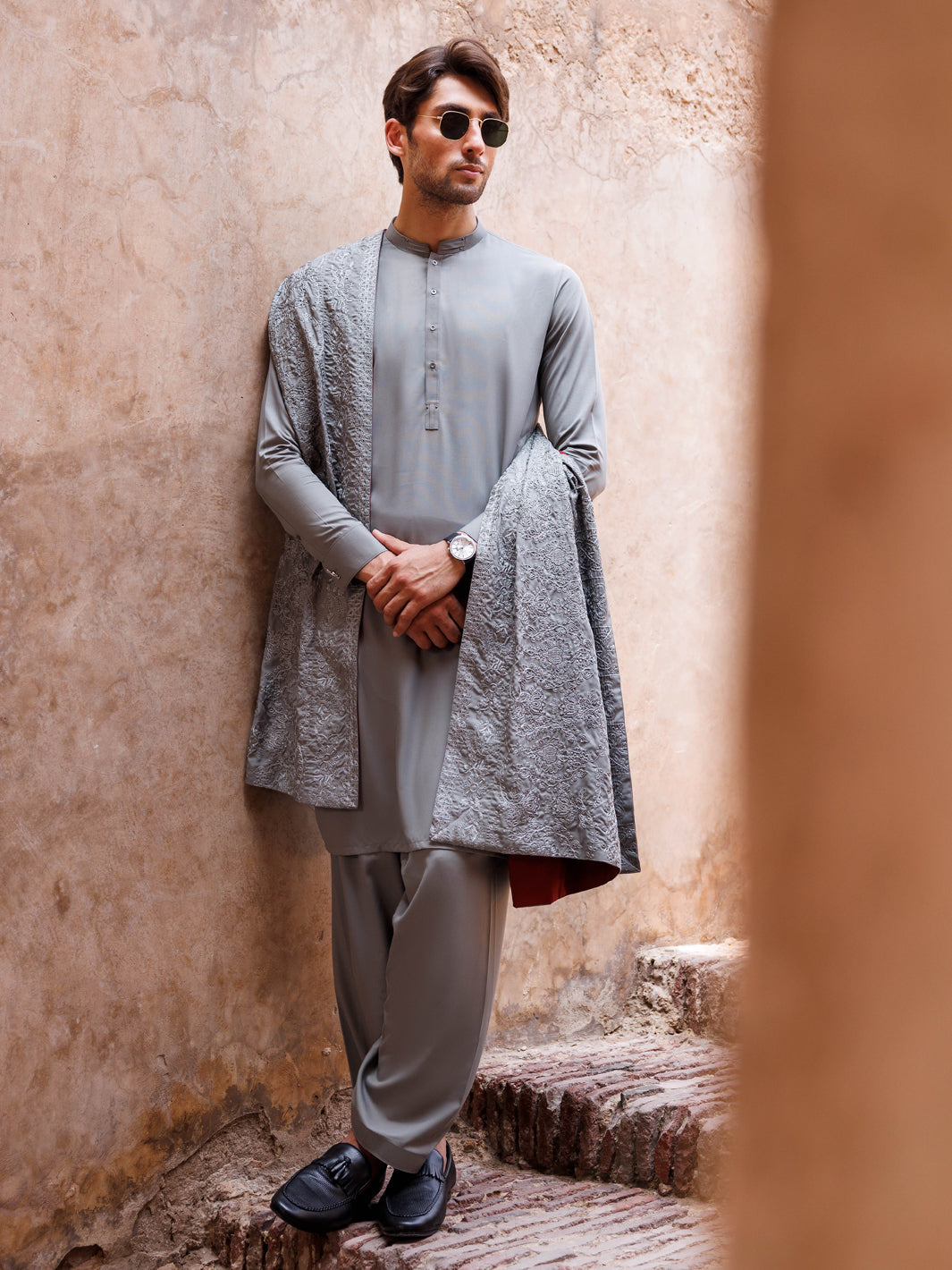 Silver Blended Grey Shalwar Kameez - Panjnad by J. Junaid Jamshed