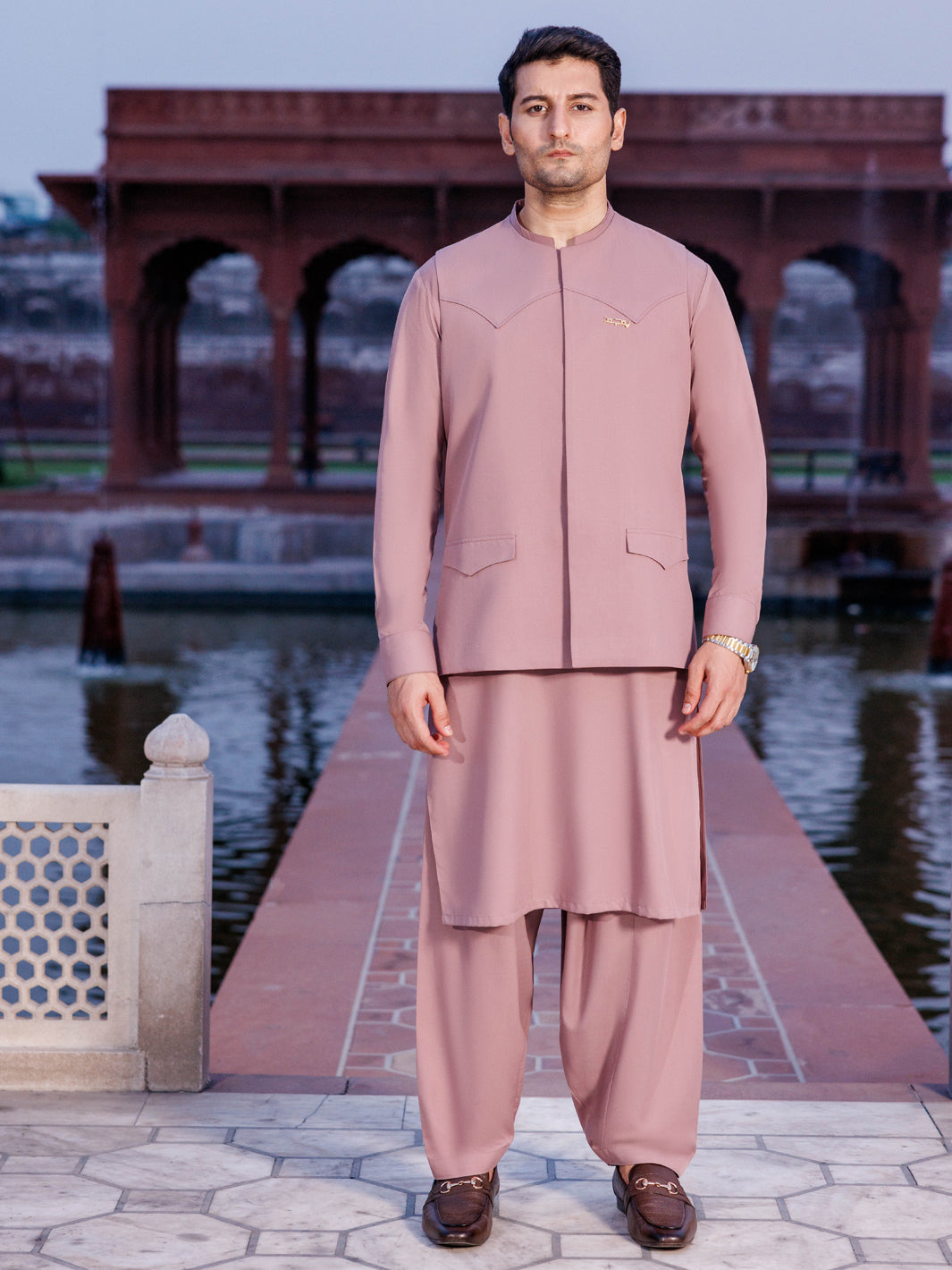 Silver Blended Pink Shalwar Kameez - Panjnad by J. Junaid Jamshed