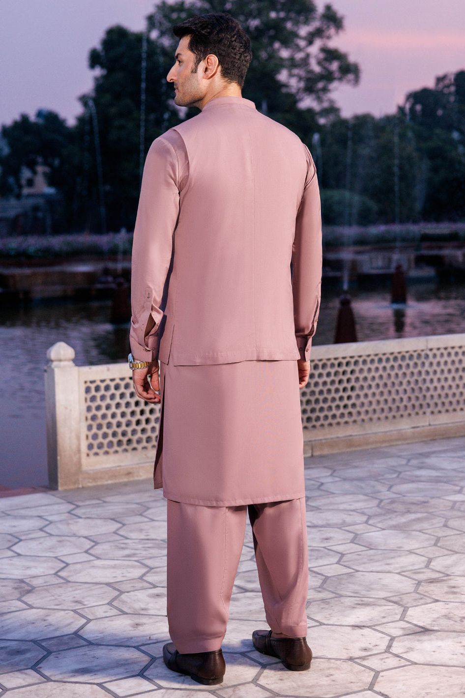 Silver Blended Pink Shalwar Kameez - Panjnad by J. Junaid Jamshed