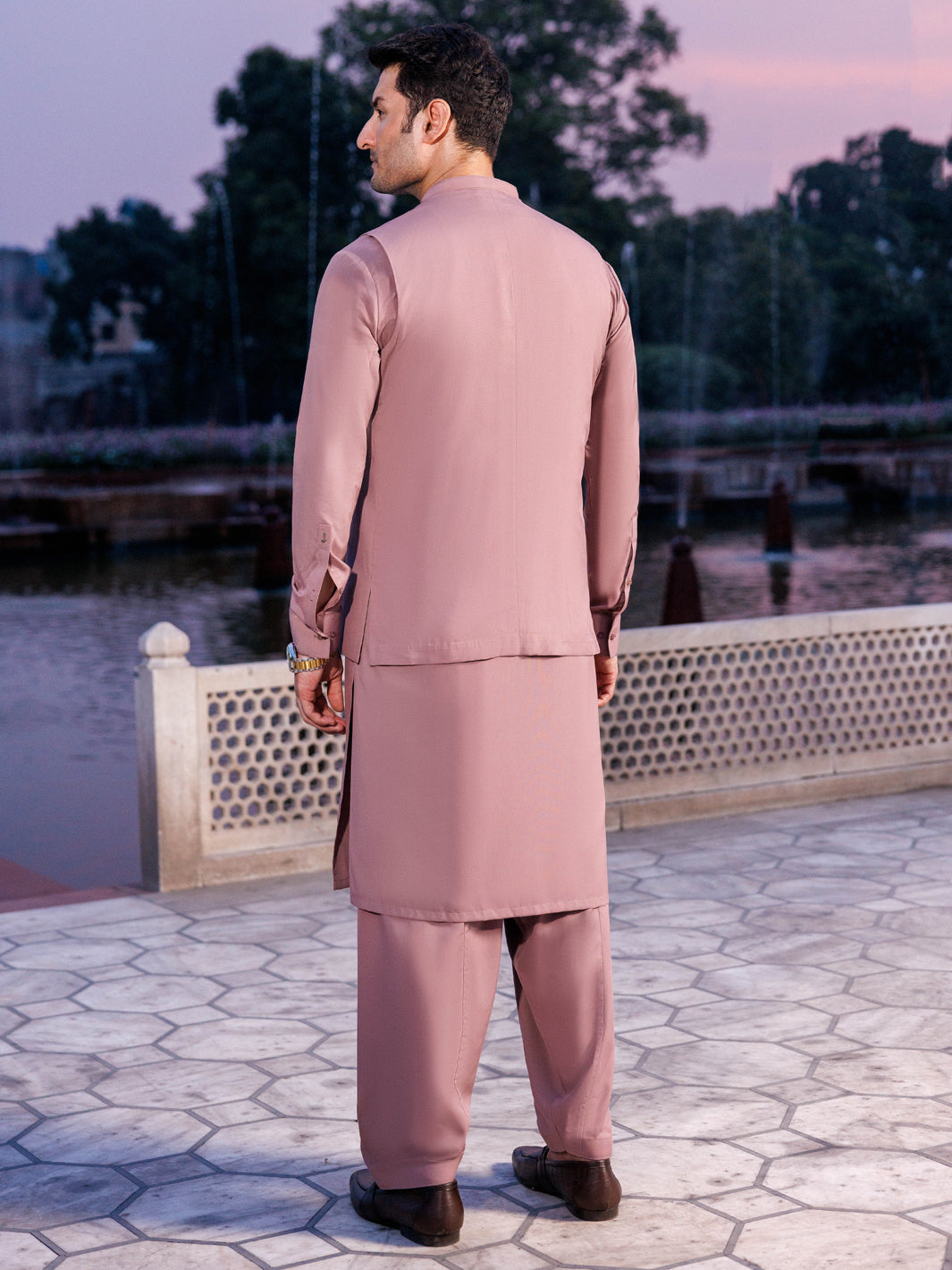 Silver Blended Pink Shalwar Kameez - Panjnad by J. Junaid Jamshed