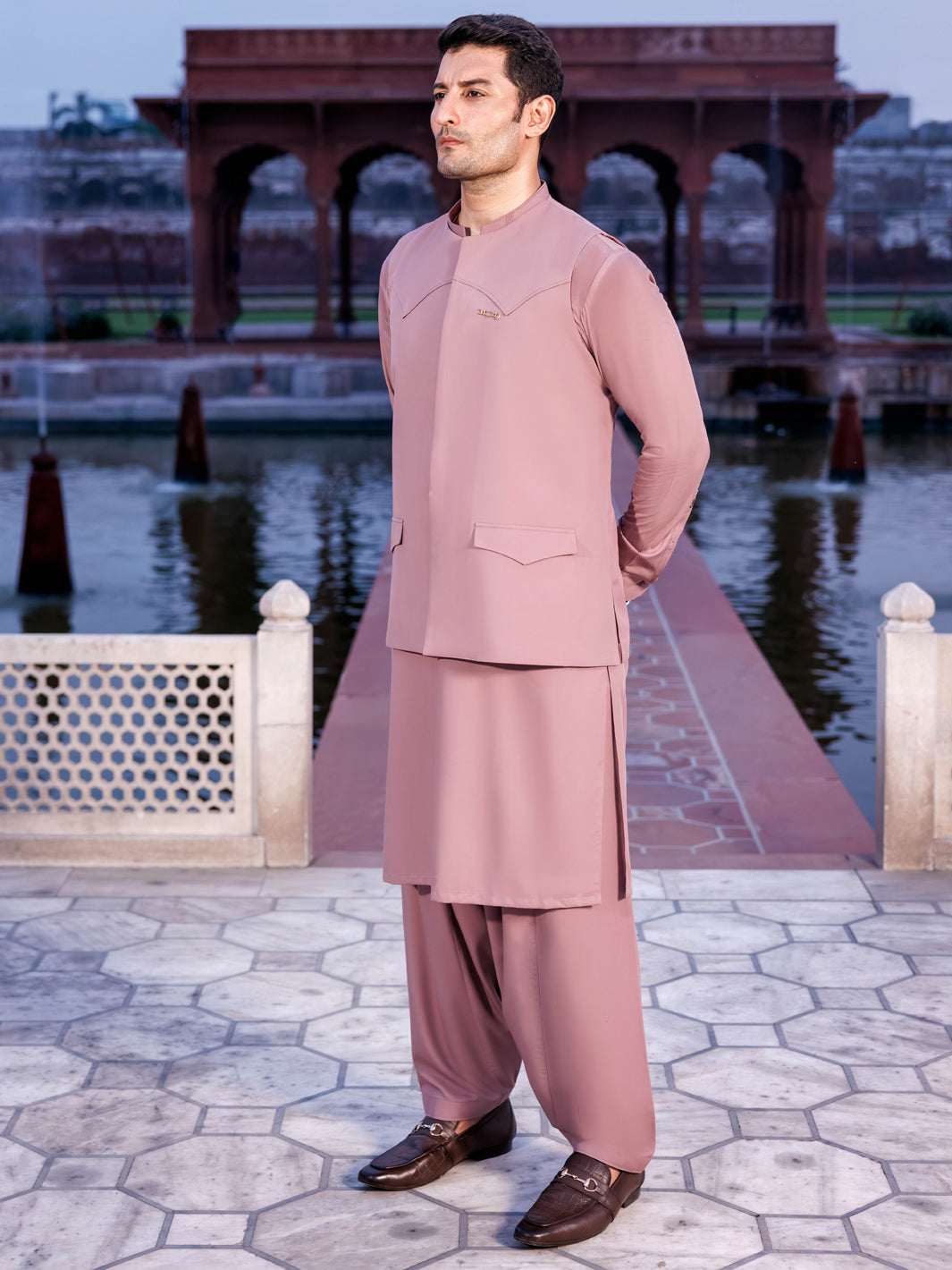 Silver Blended Pink Shalwar Kameez - Panjnad by J. Junaid Jamshed