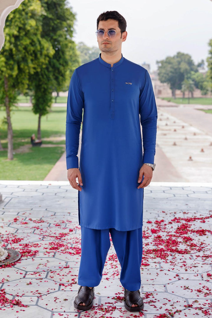 Silver Blended Blue Shalwar Kameez - Panjnad by J. Junaid Jamshed