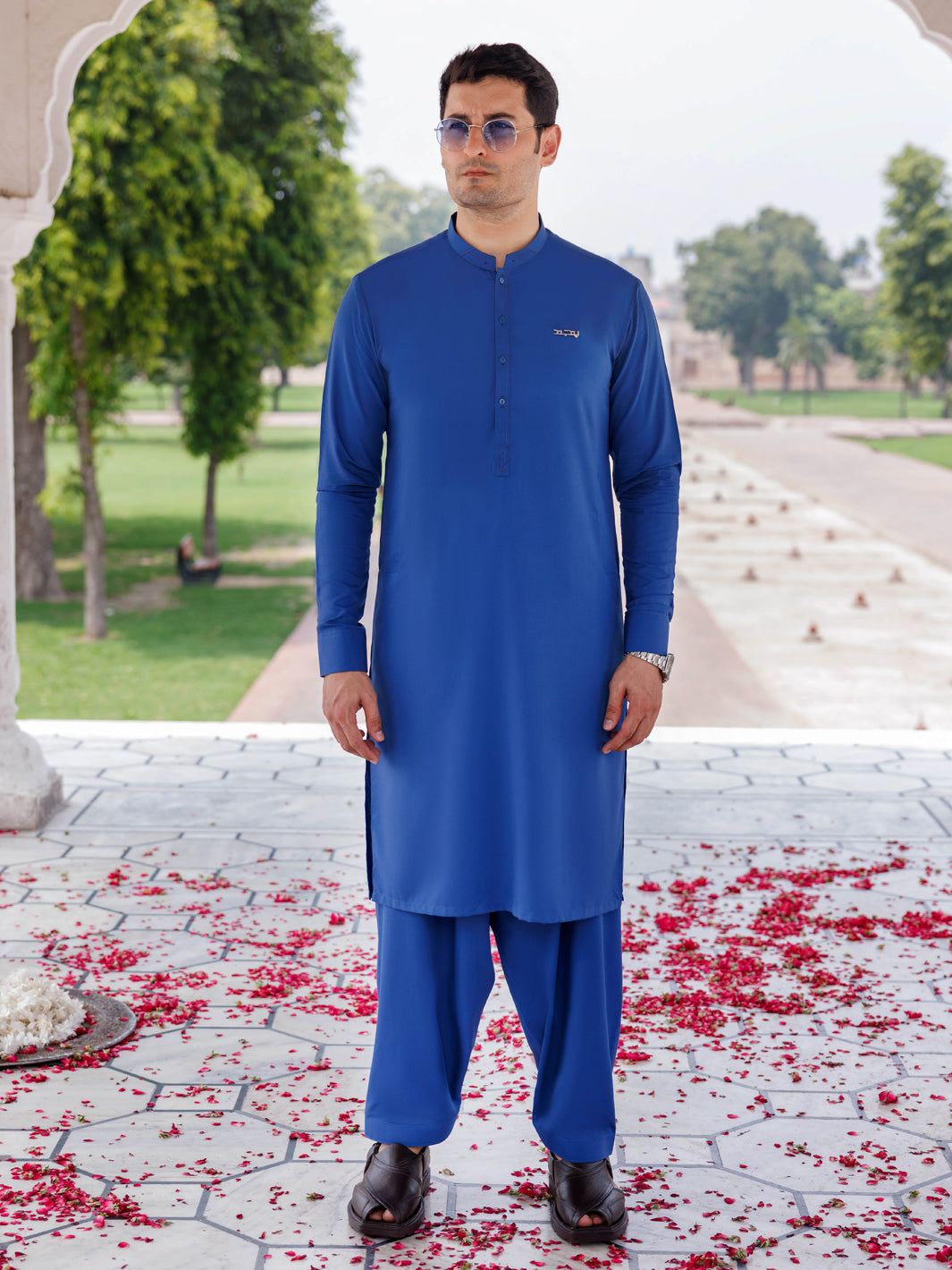 Silver Blended Blue Shalwar Kameez - Panjnad by J. Junaid Jamshed