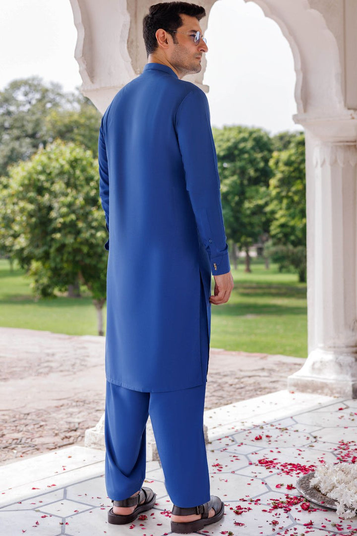 Silver Blended Blue Shalwar Kameez - Panjnad by J. Junaid Jamshed