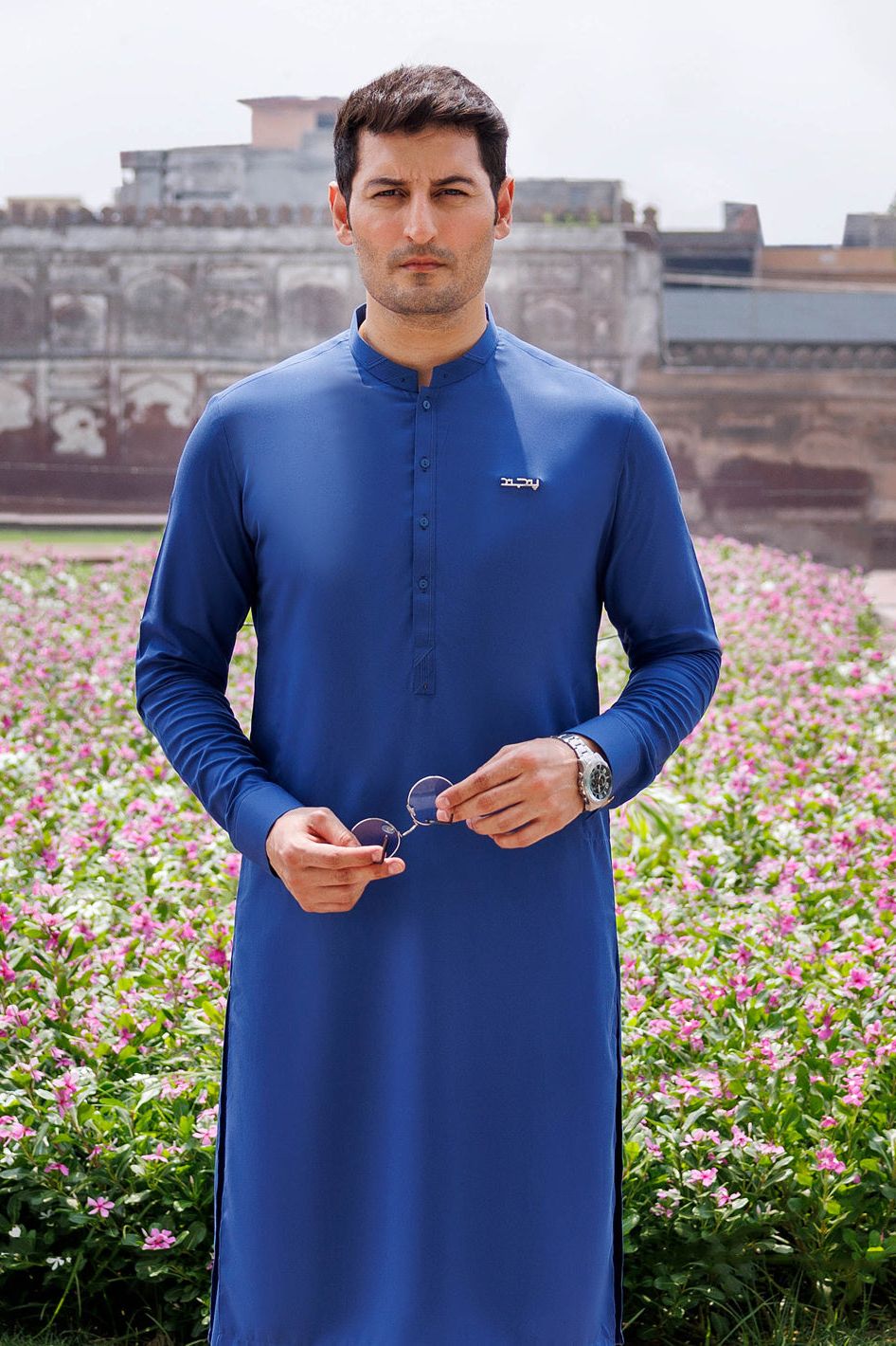 Silver Blended Blue Shalwar Kameez - Panjnad by J. Junaid Jamshed
