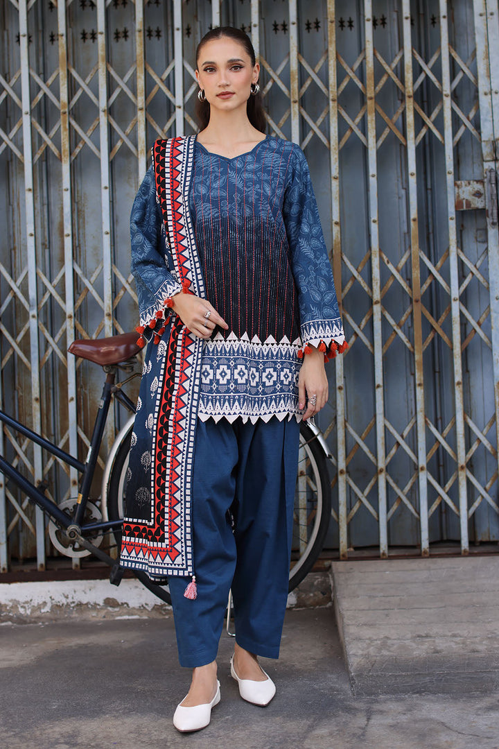 Khaddar Embroidered & Printed Blue Unstitched Suit - Gul Ahmed