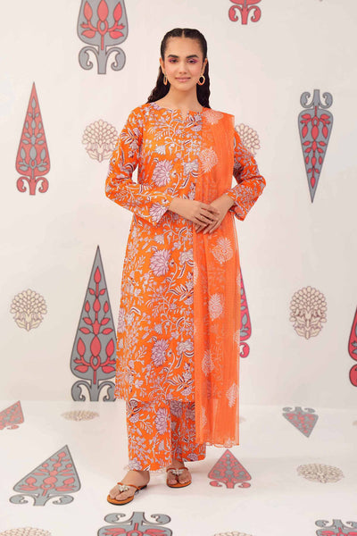 Printed Orange 3 Piece Suit - Nishat