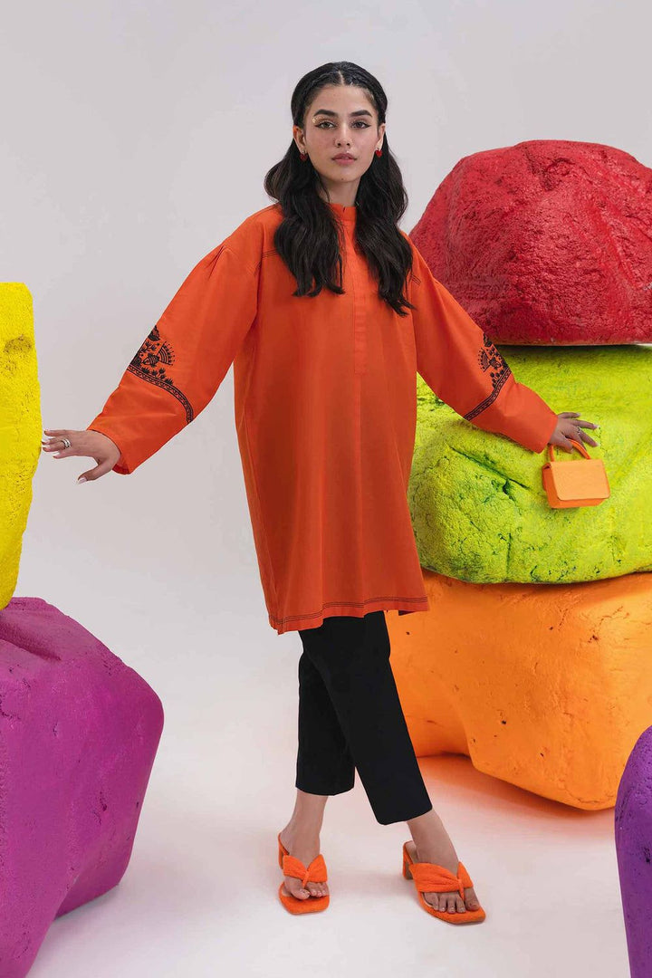 Embroidered Orange Kurti - Nishat