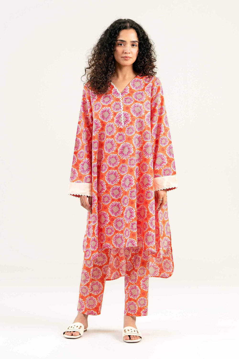 Cambric Orange Stitched Suit - Nishat