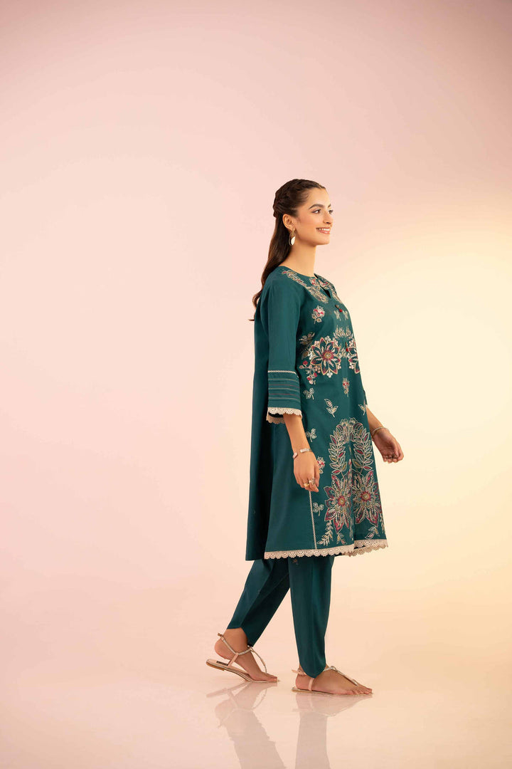 Cambric Green Stitched Suit - Nishat