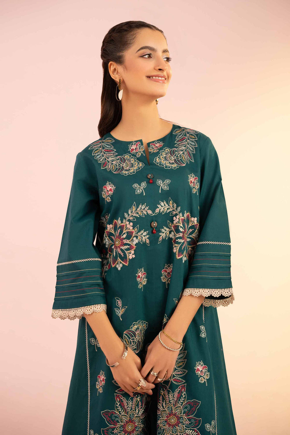 Cambric Green Stitched Suit - Nishat