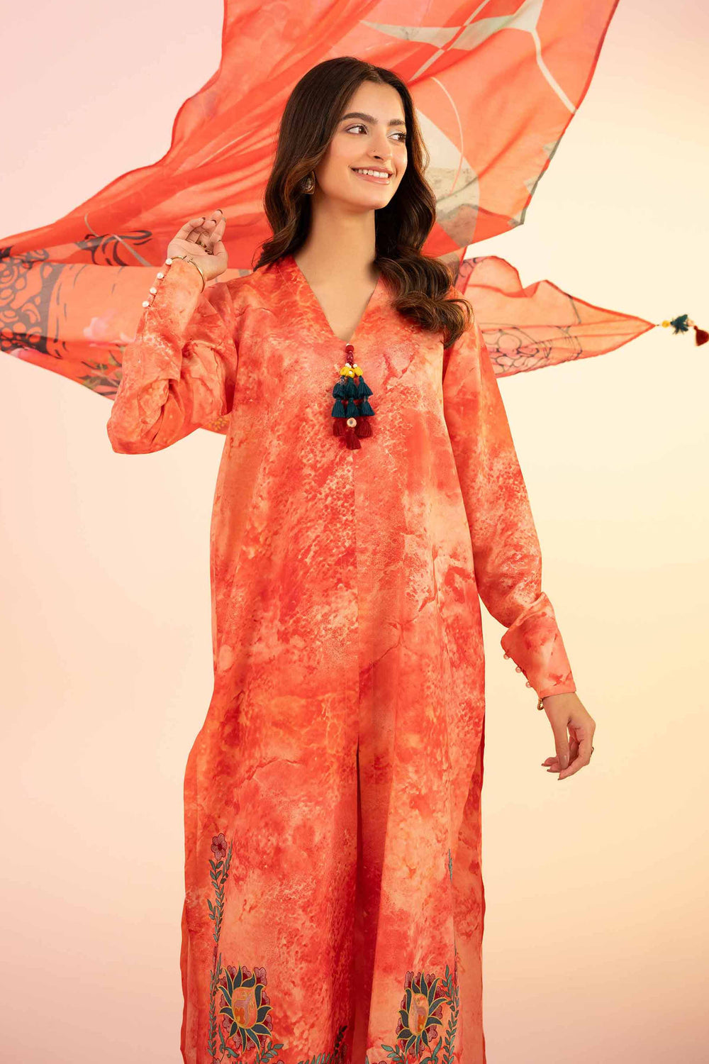 Silk Peach Stitched Suit - Nishat