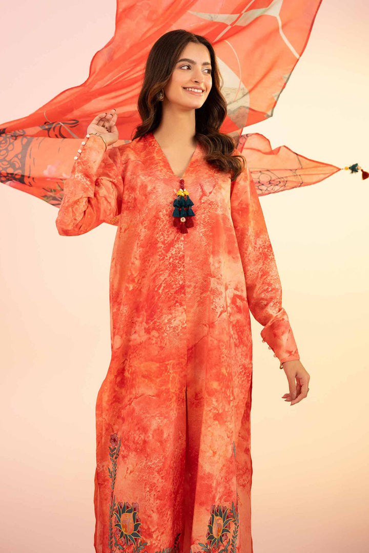Silk Peach Stitched Suit - Nishat