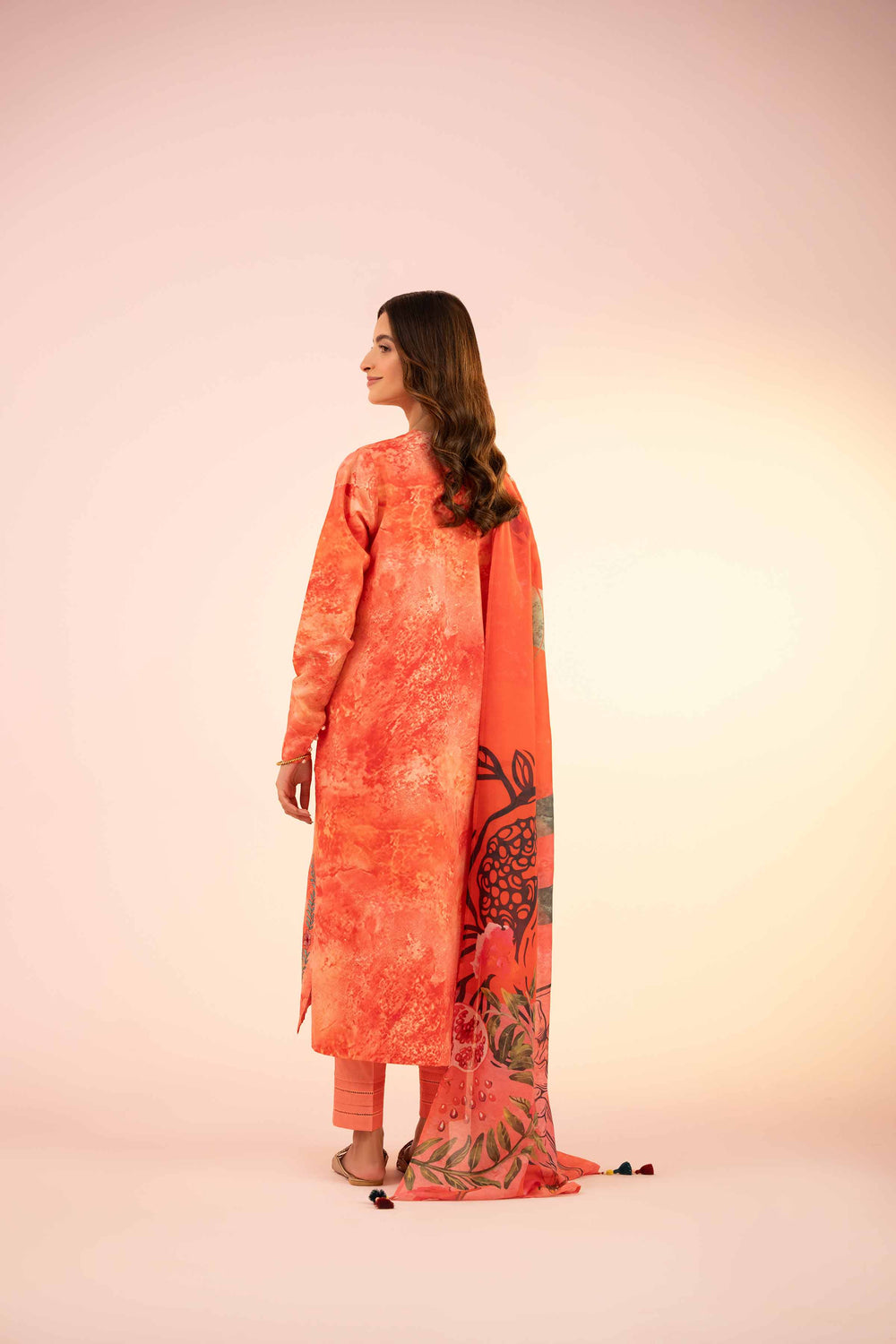 Silk Peach Stitched Suit - Nishat