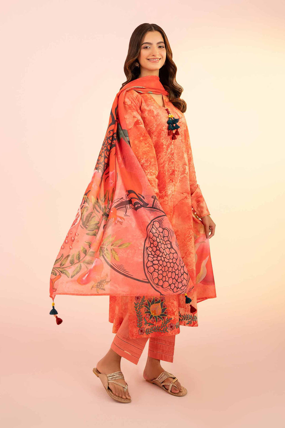 Silk Peach Stitched Suit - Nishat