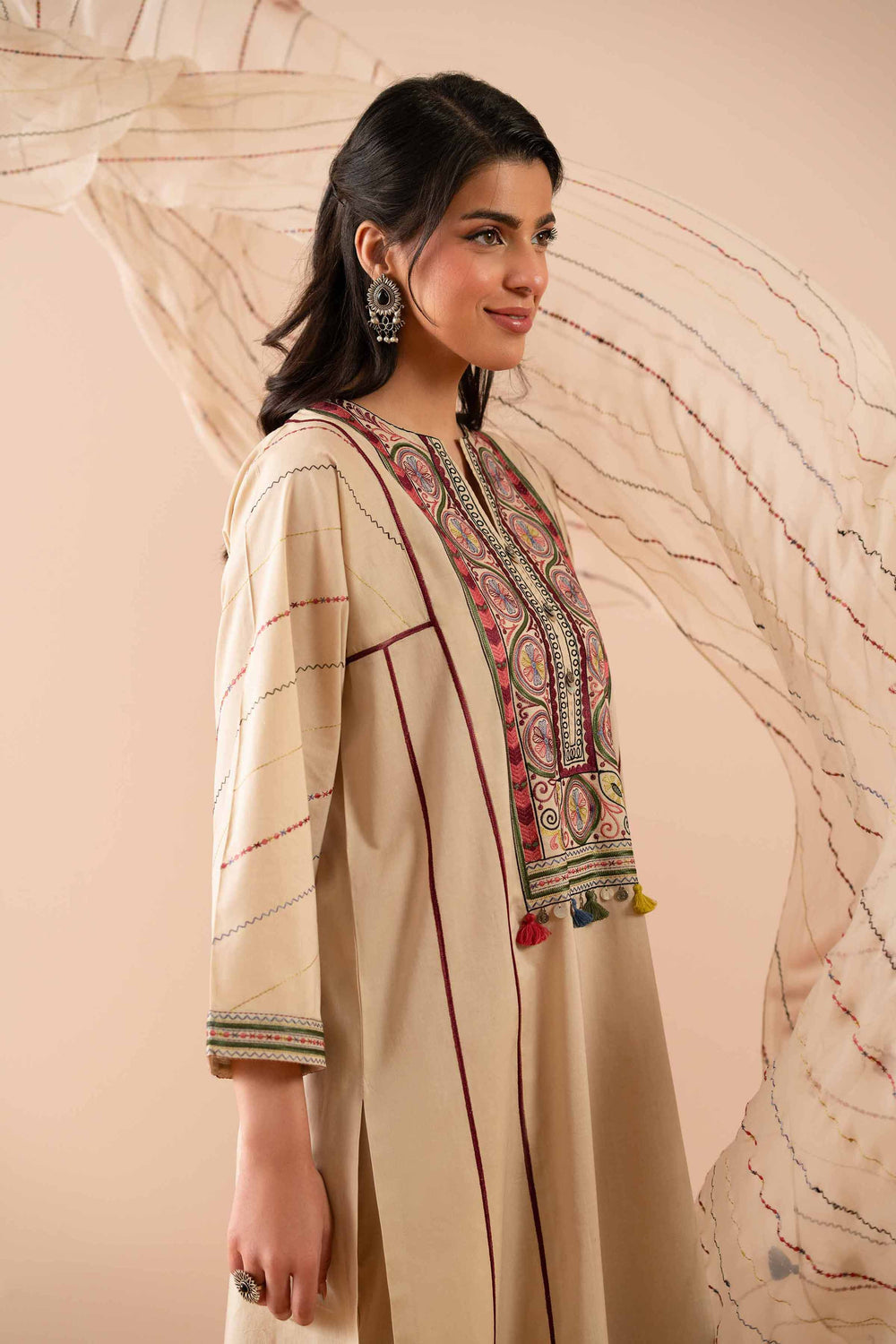 Cambric Beige Stitched Suit - Nishat