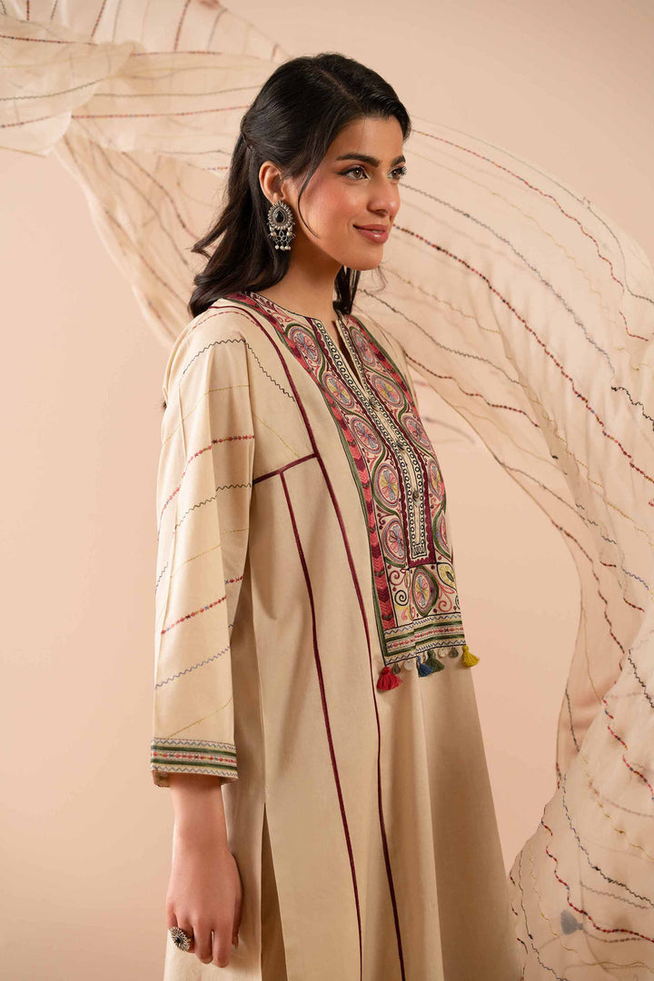 Cambric Beige Stitched Suit - Nishat