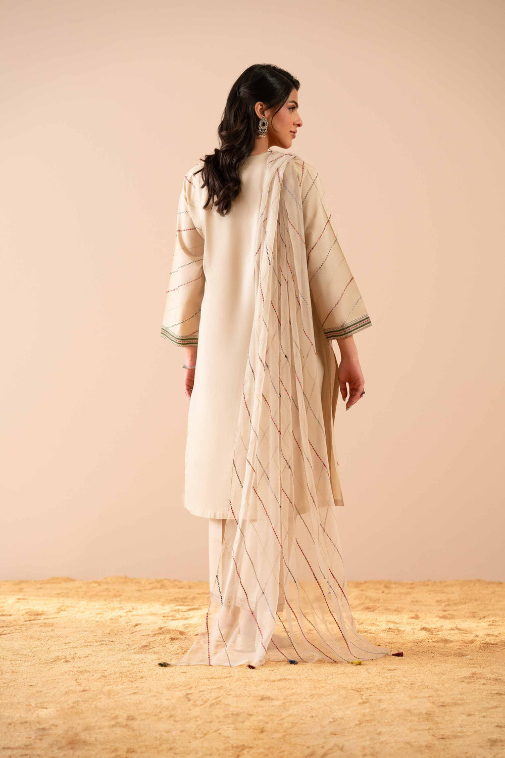 Cambric Beige Stitched Suit - Nishat