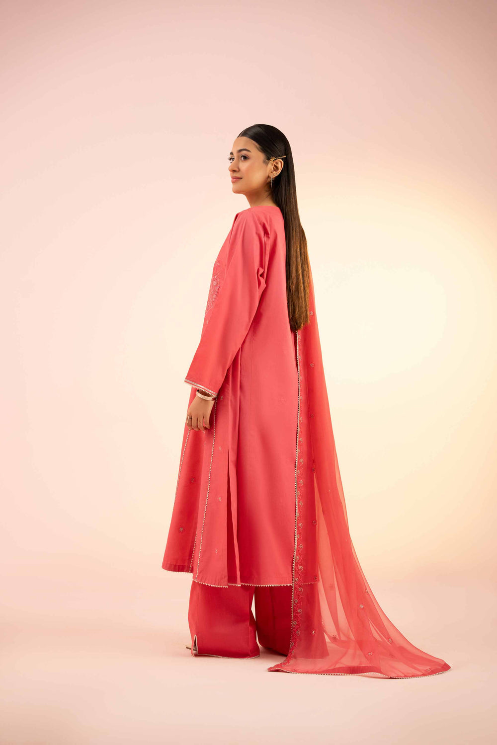 Cambric Pink Stitched Suit - Nishat
