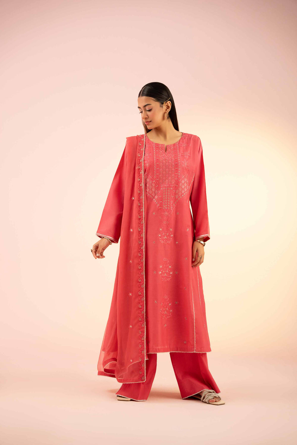 Cambric Pink Stitched Suit - Nishat