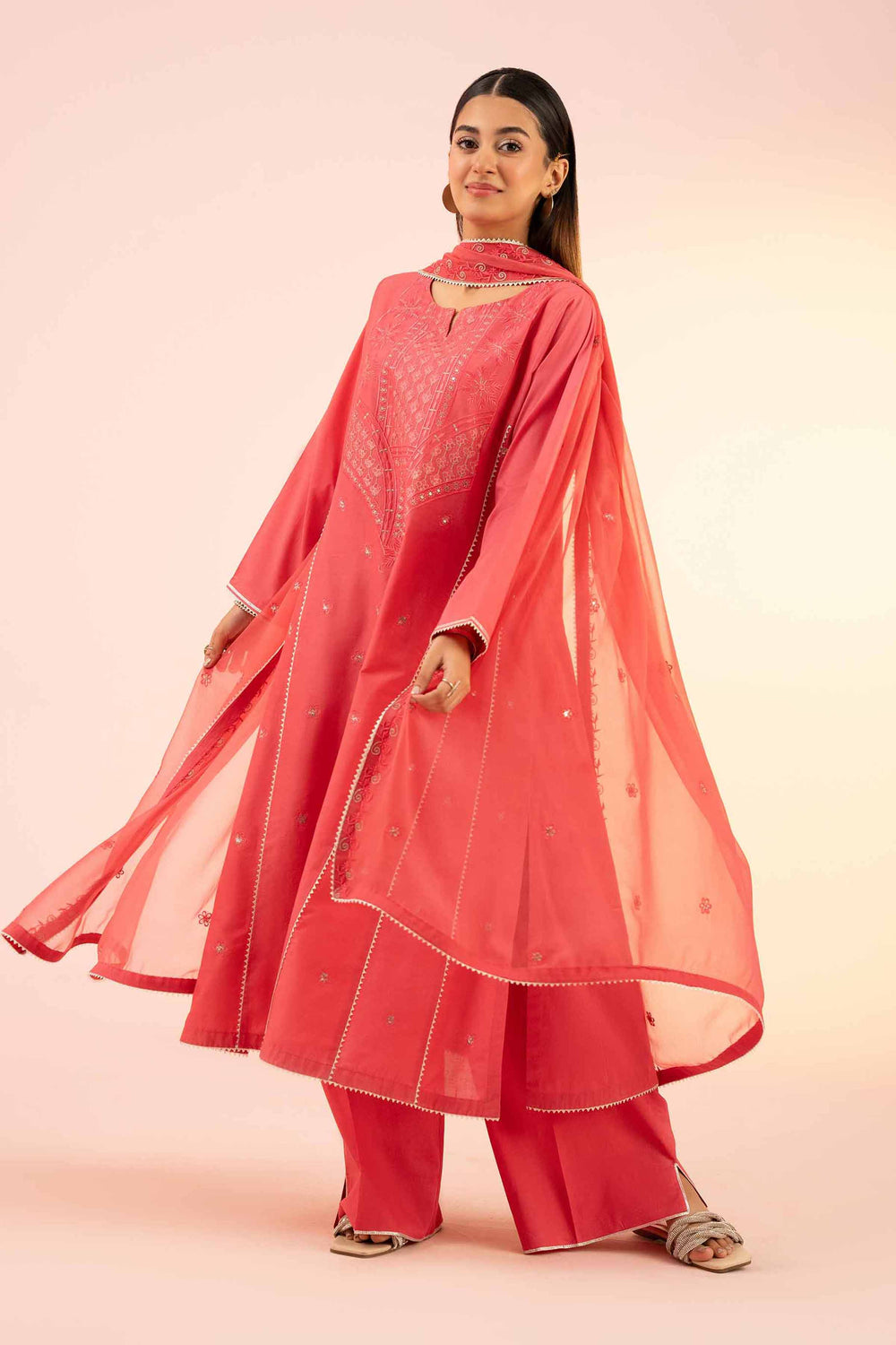 Cambric Pink Stitched Suit - Nishat