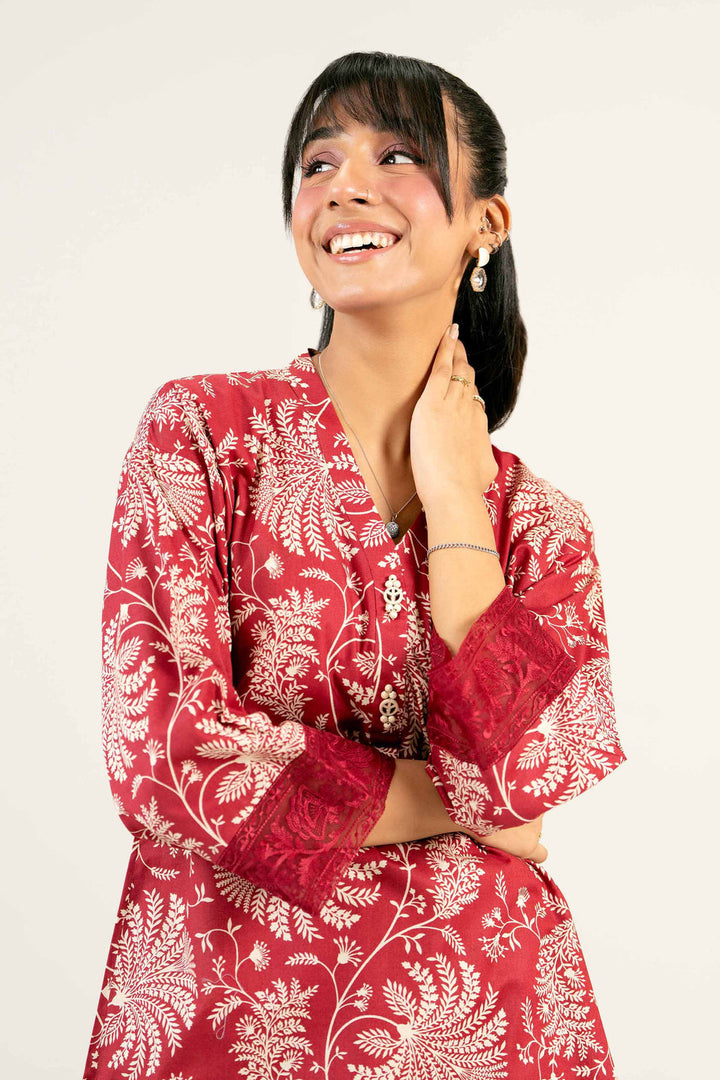 Cambric Red Stitched Suit - Nishat