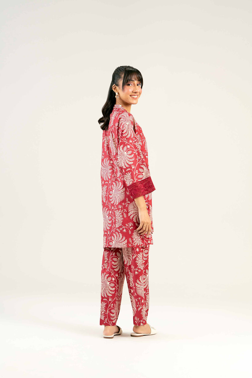 Cambric Red Stitched Suit - Nishat