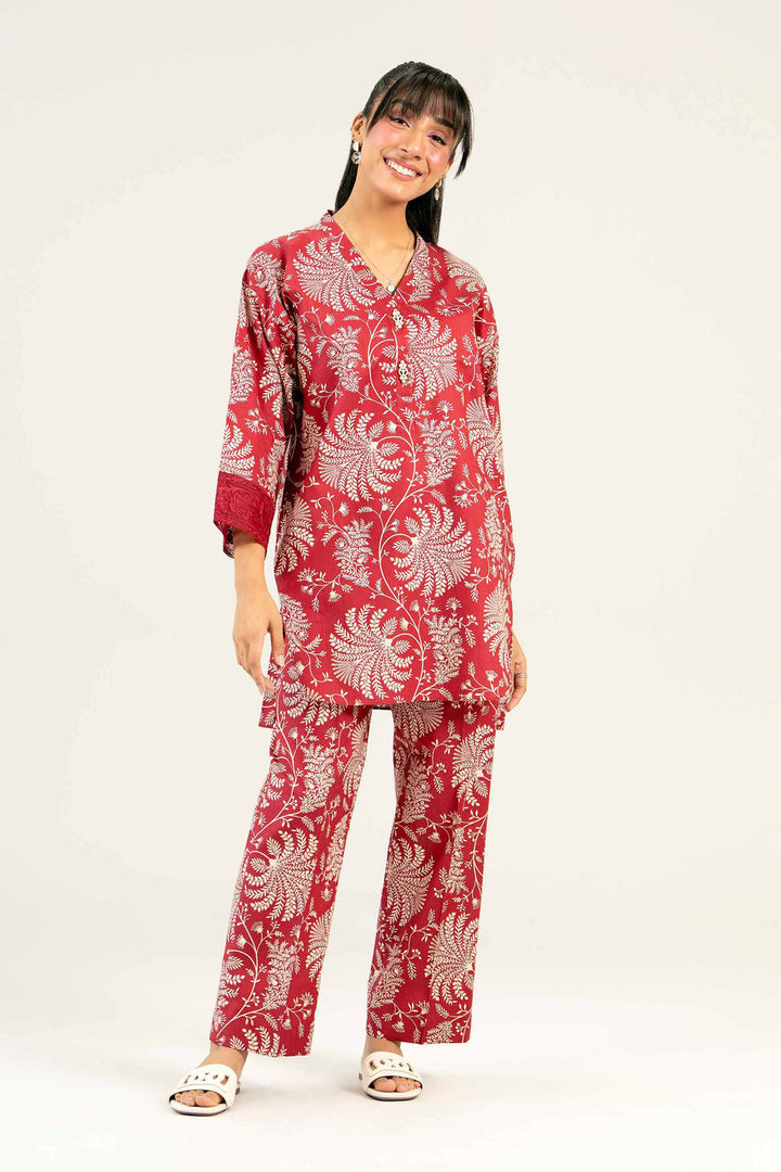 Cambric Red Stitched Suit - Nishat