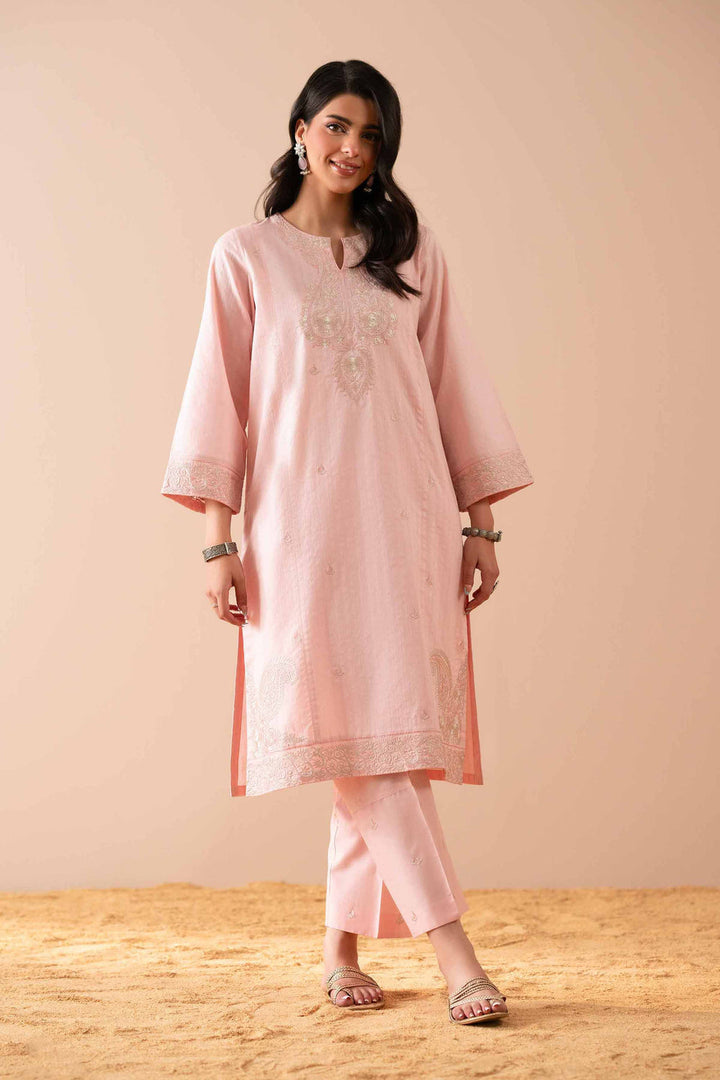 Dobby Pink Stitched Suit - Nishat