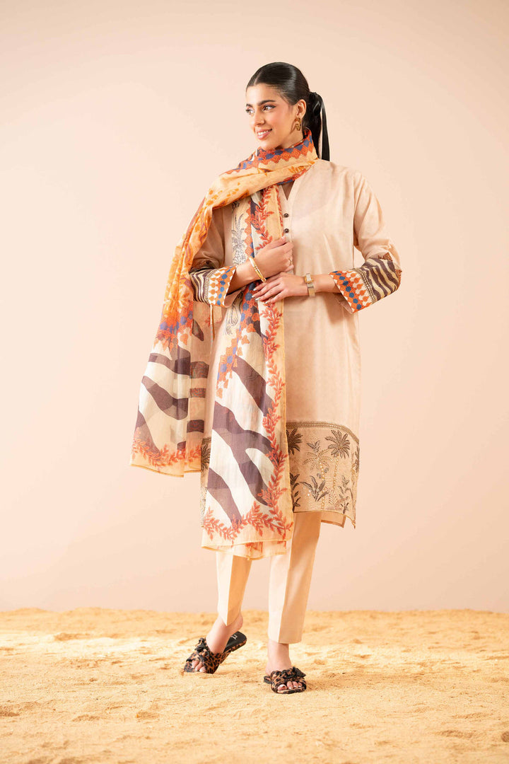Cambric Beige Stitched Suit - Nishat