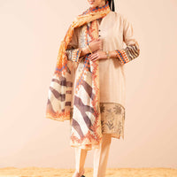 Cambric Beige Stitched Suit - Nishat