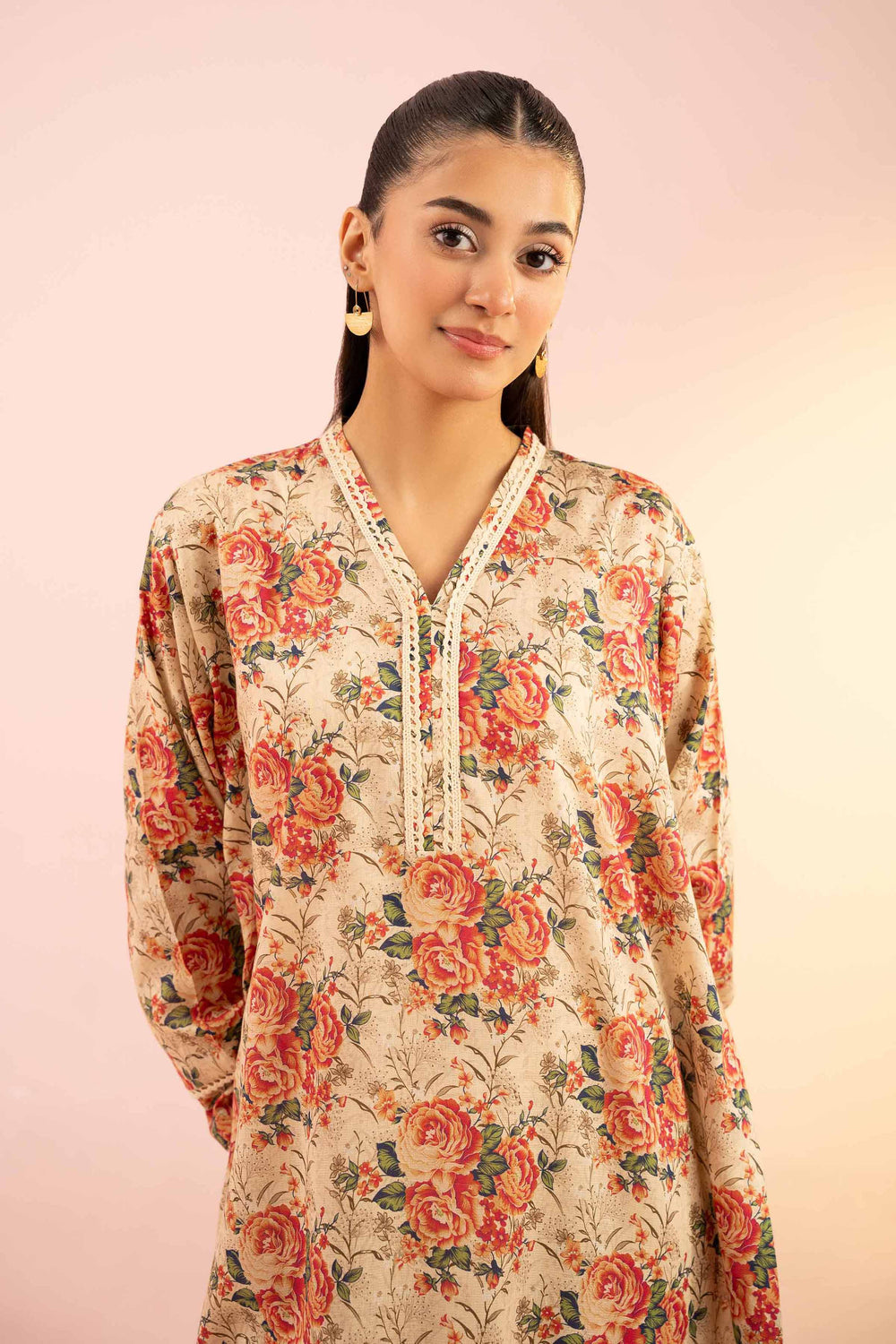 Dobby Beige Kurti - Nishat