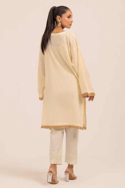 Dyed Self Jacquard Beige Kurti - Bonanza