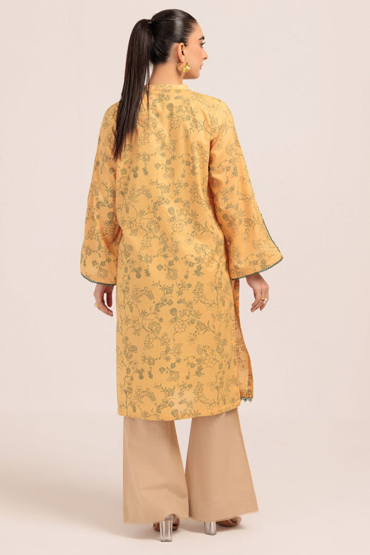 Dyed Cambric Screen Printed Mustard Kurti - Bonanza