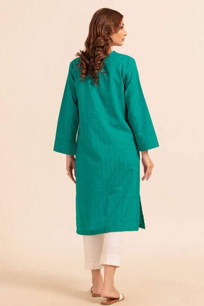 Dyed Self Jacquard Teal Kurti - Bonanza