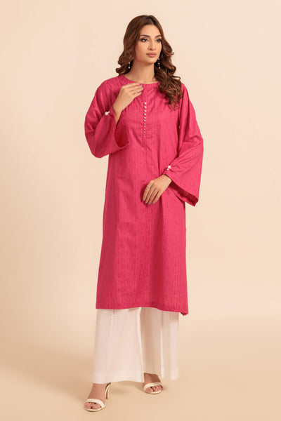 Dyed Self Jacquard Pink Kurti - Bonanza