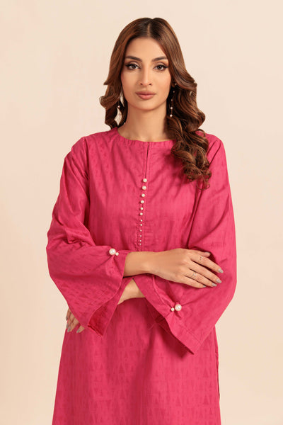 Dyed Self Jacquard Pink Kurti - Bonanza