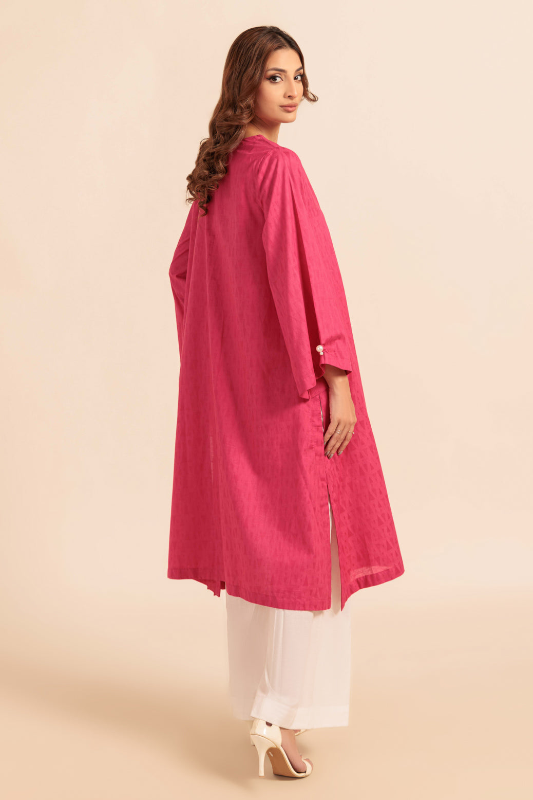 Dyed Self Jacquard Pink Kurti - Bonanza