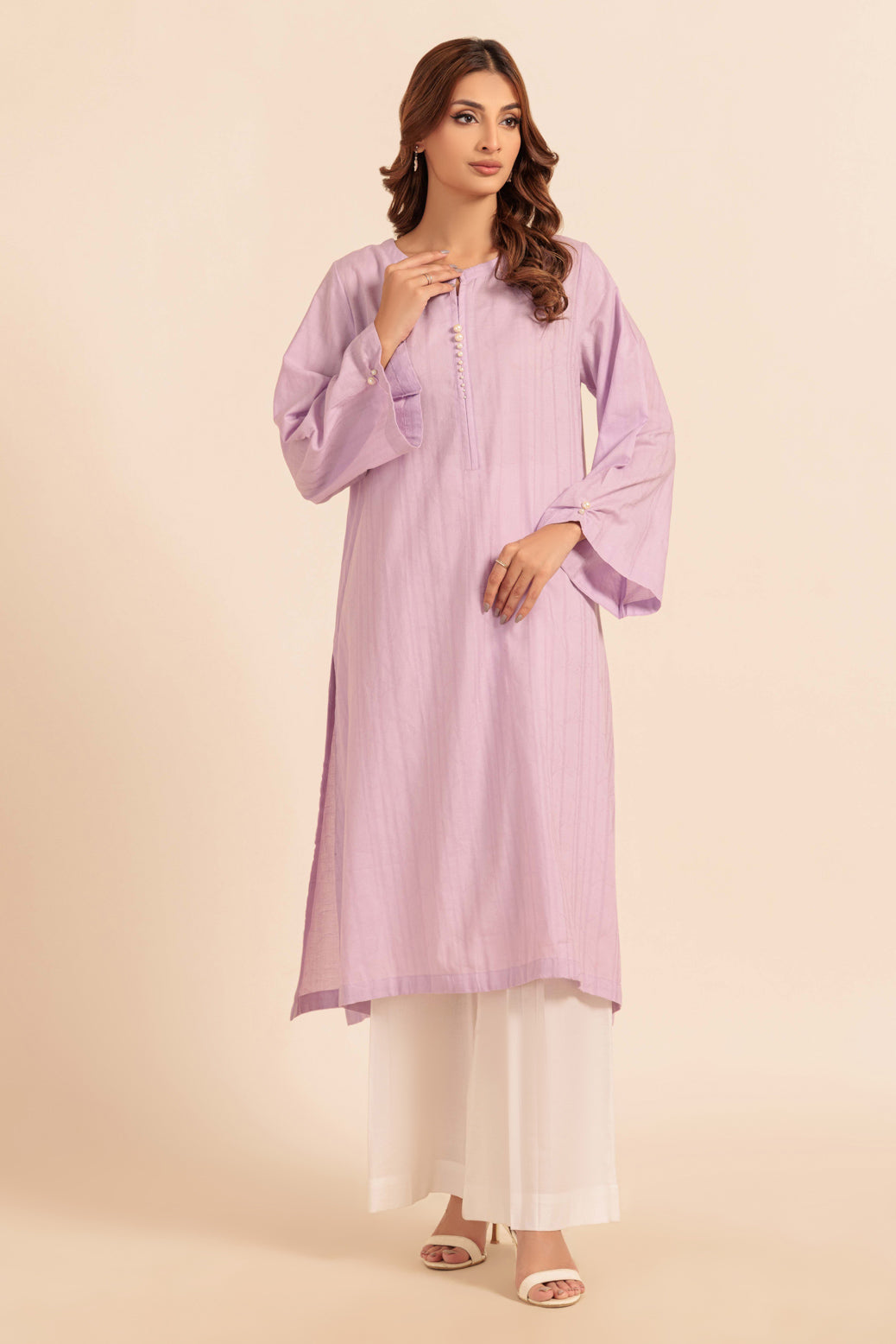 Dyed Self Jacquard Purple Kurti - Bonanza